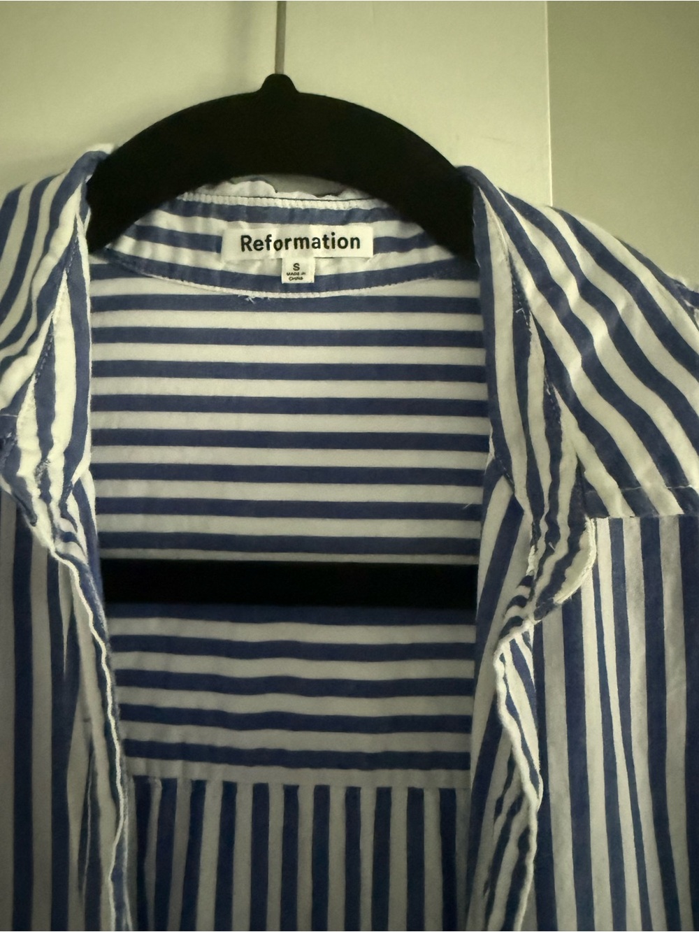 Reformation boxy cropped striped white blue shirt S cotton - Picture 10 of 10